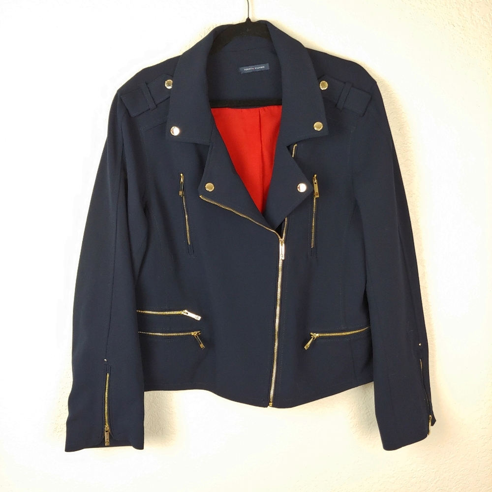 Tommy Hilfiger Blue Moto Blazer Zip Up Size L